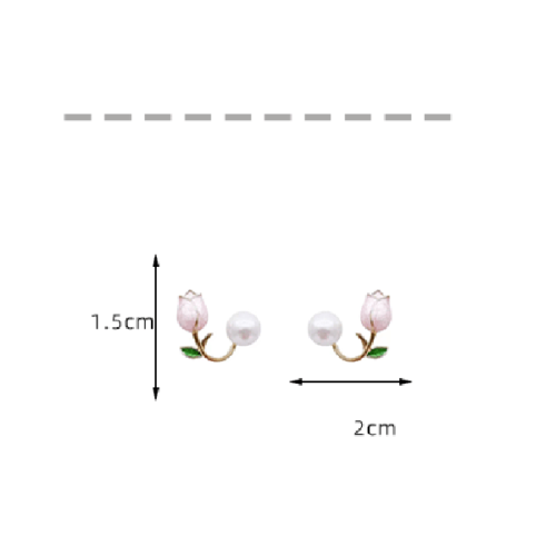 Womens Flower Tulip Pearl Gold Earrings