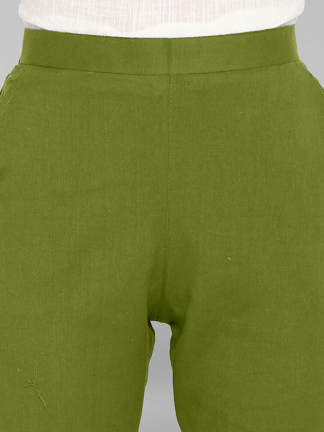 Olive Green Cotton Solid Casual Pant