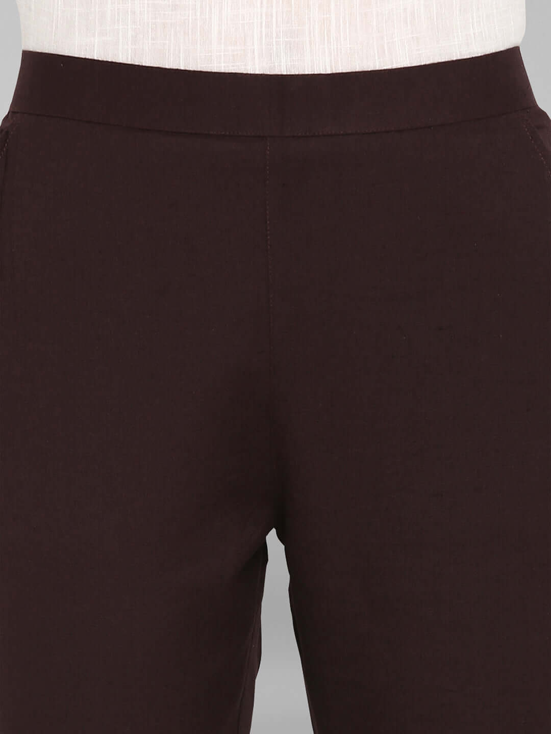 Brown Cotton Solid Casual Pant