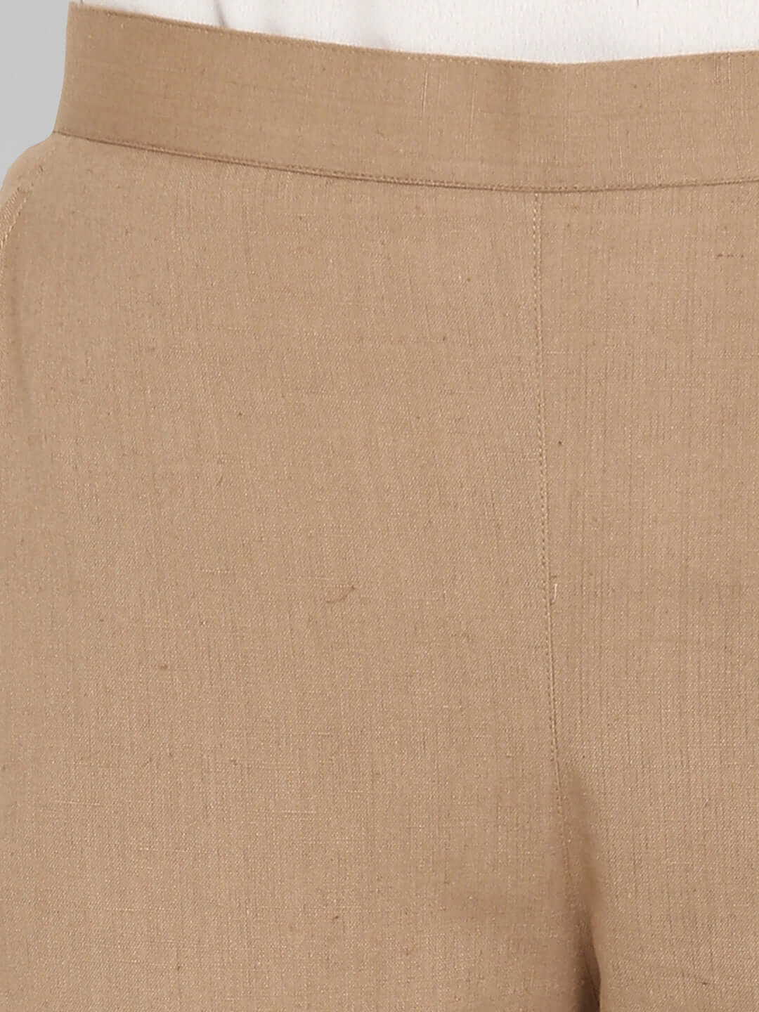 Beige Cotton Solid Casual Pant