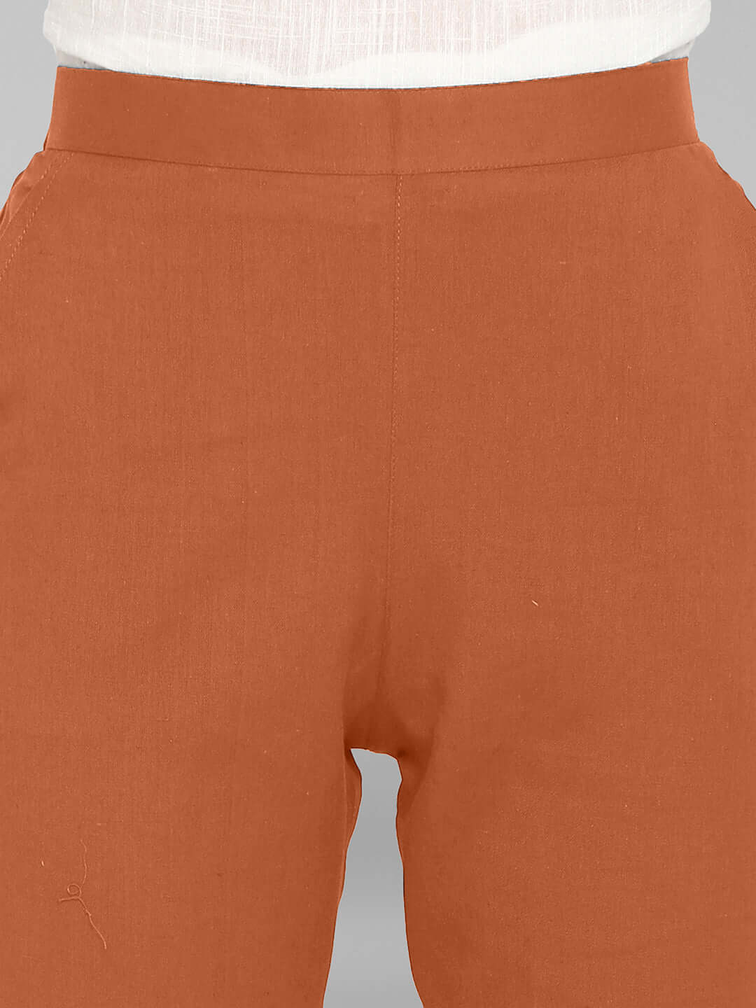Orange Cotton Solid Casual Pant