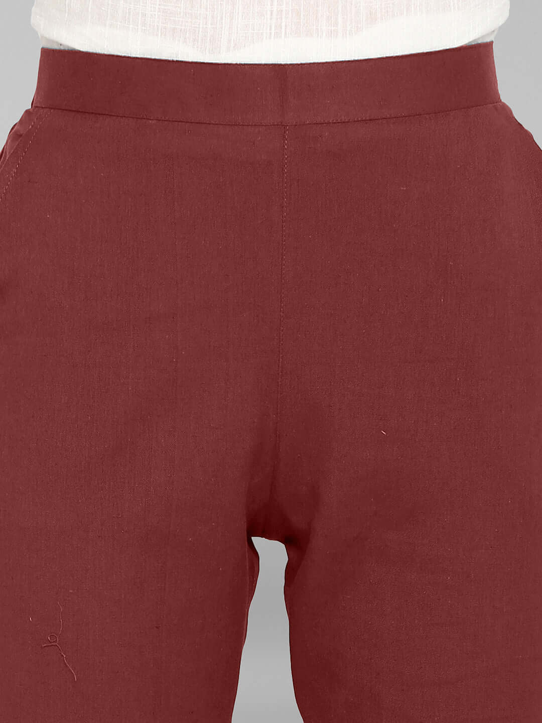 Brick Red Cotton Solid Casual Pant