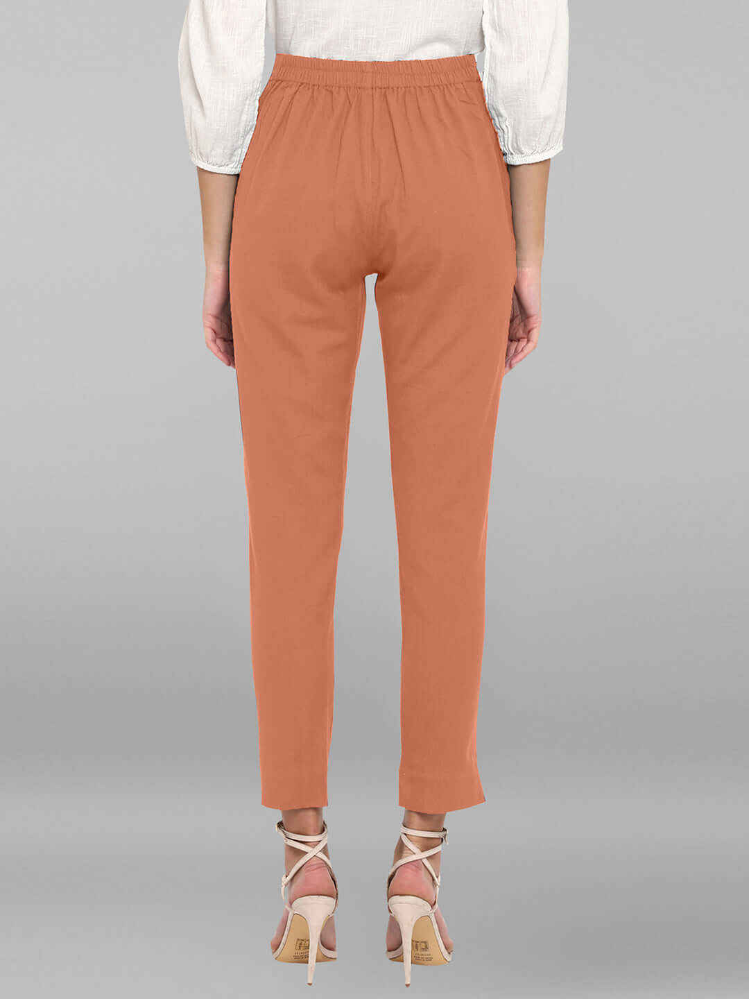Peach Cotton Solid Casual Pant