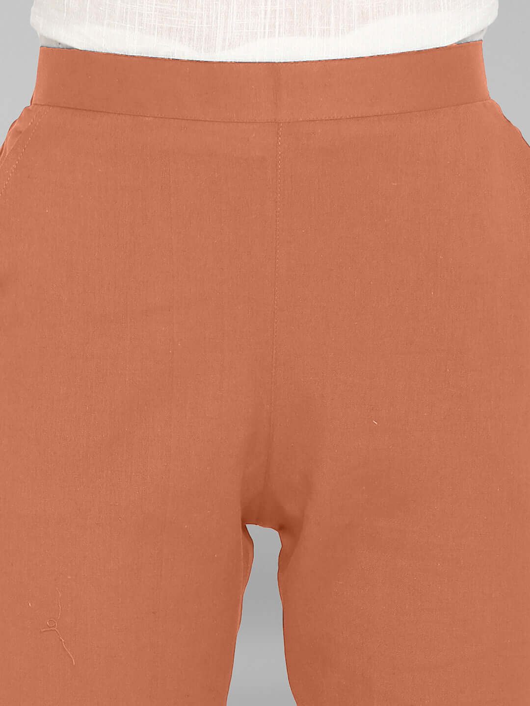 Peach Cotton Solid Casual Pant
