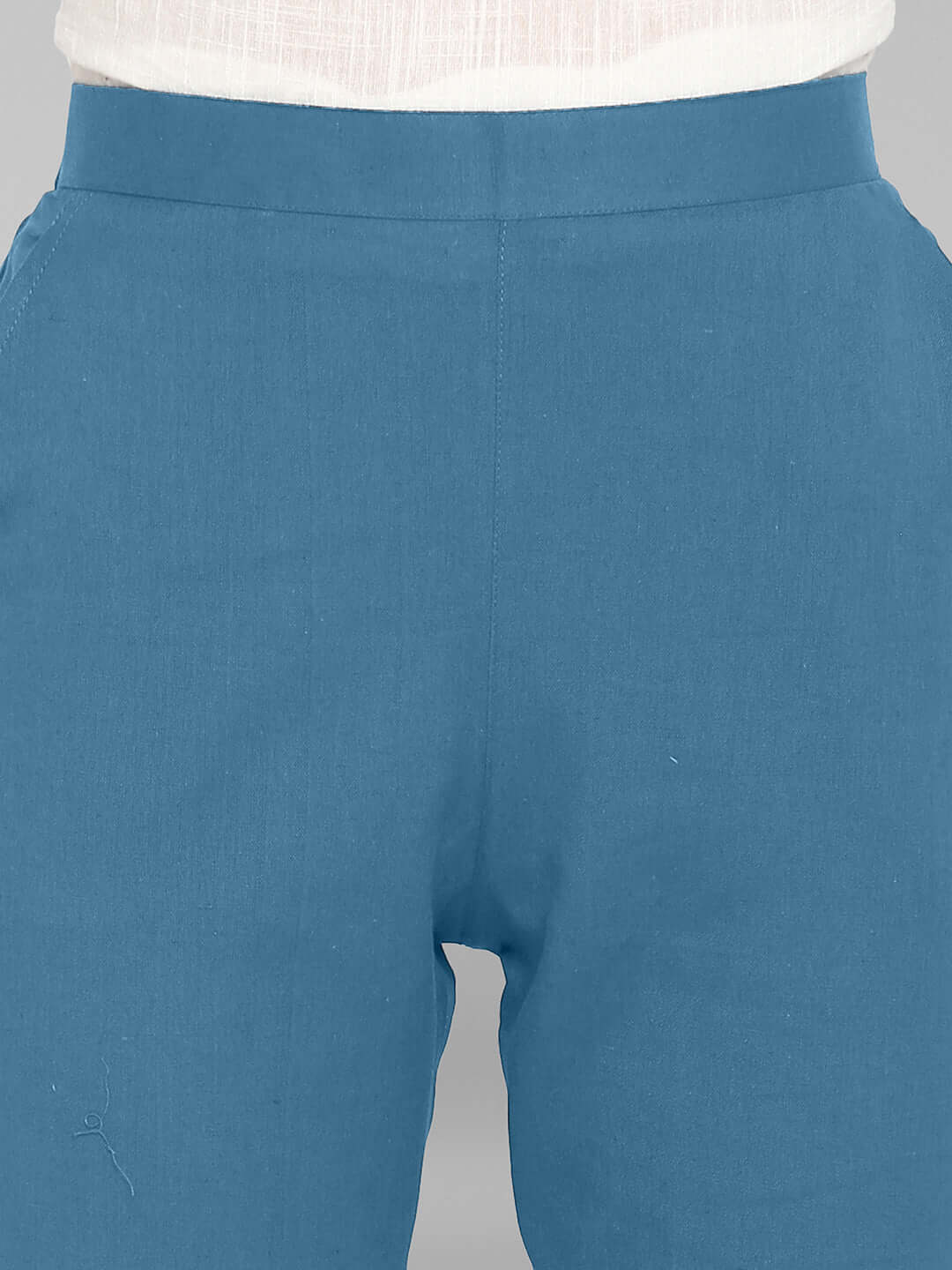 Blue Cotton Solid Casual Pant