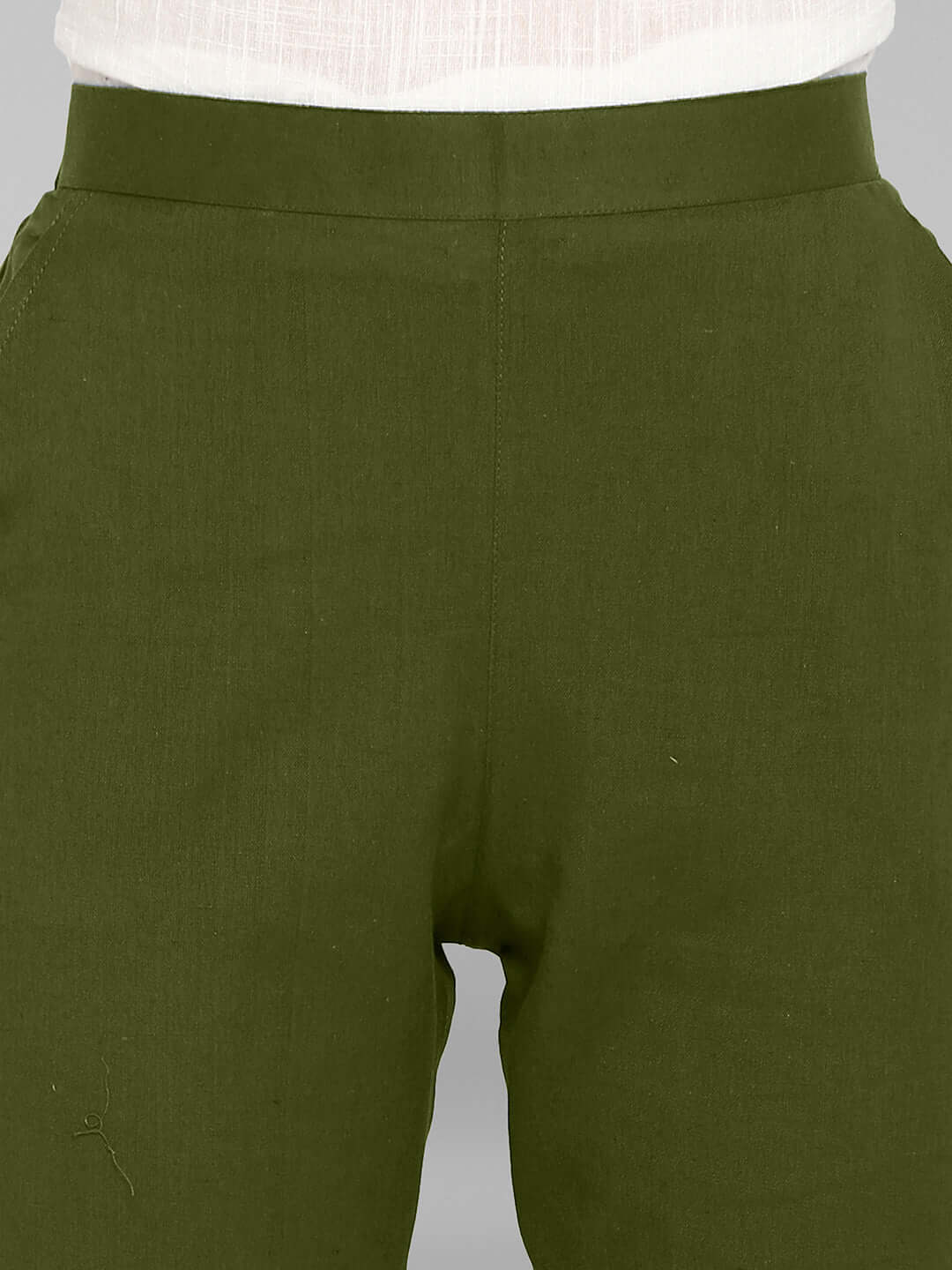 Green Cotton Solid Casual Pant