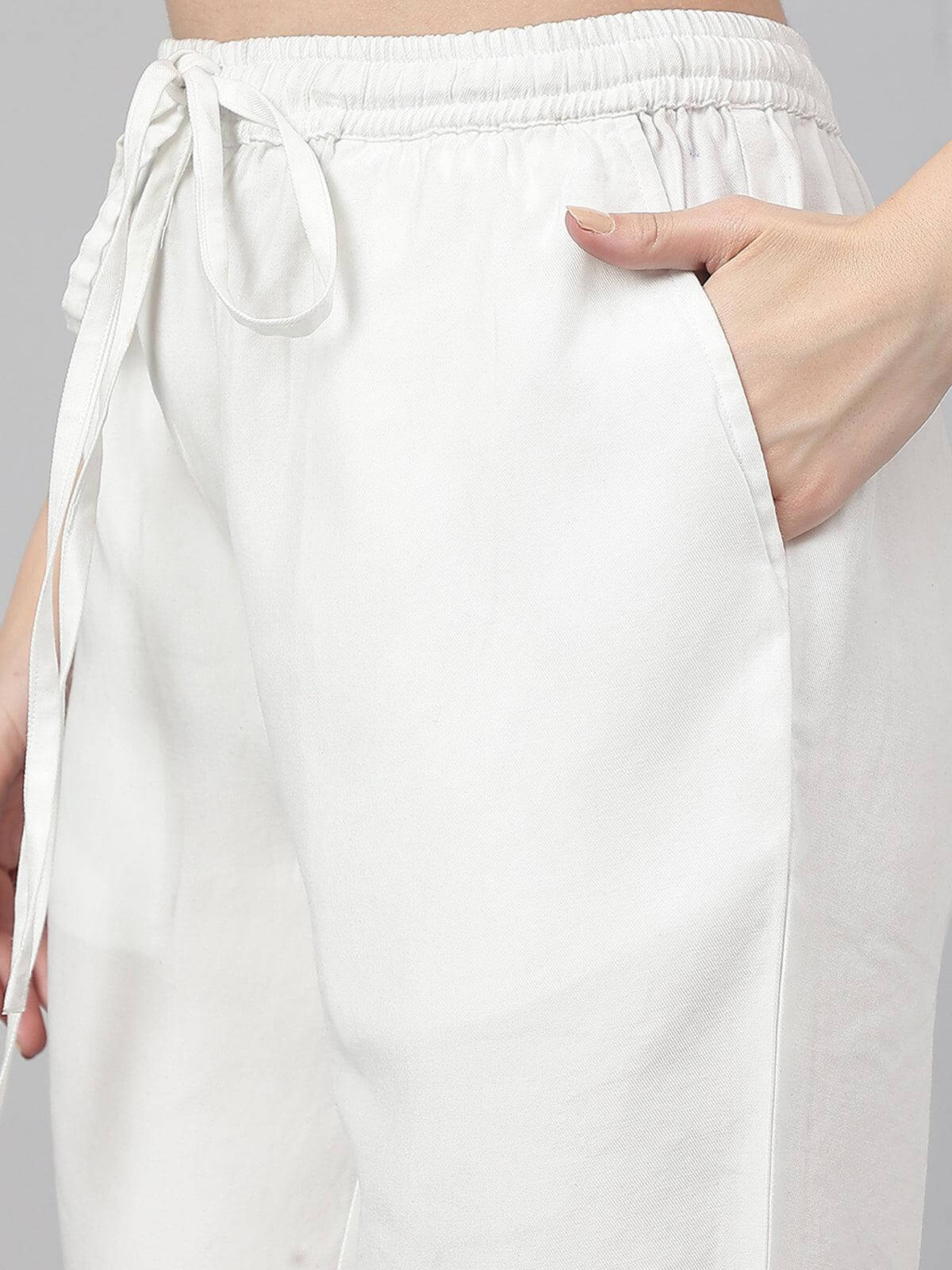 White Denim Solid Western Pant