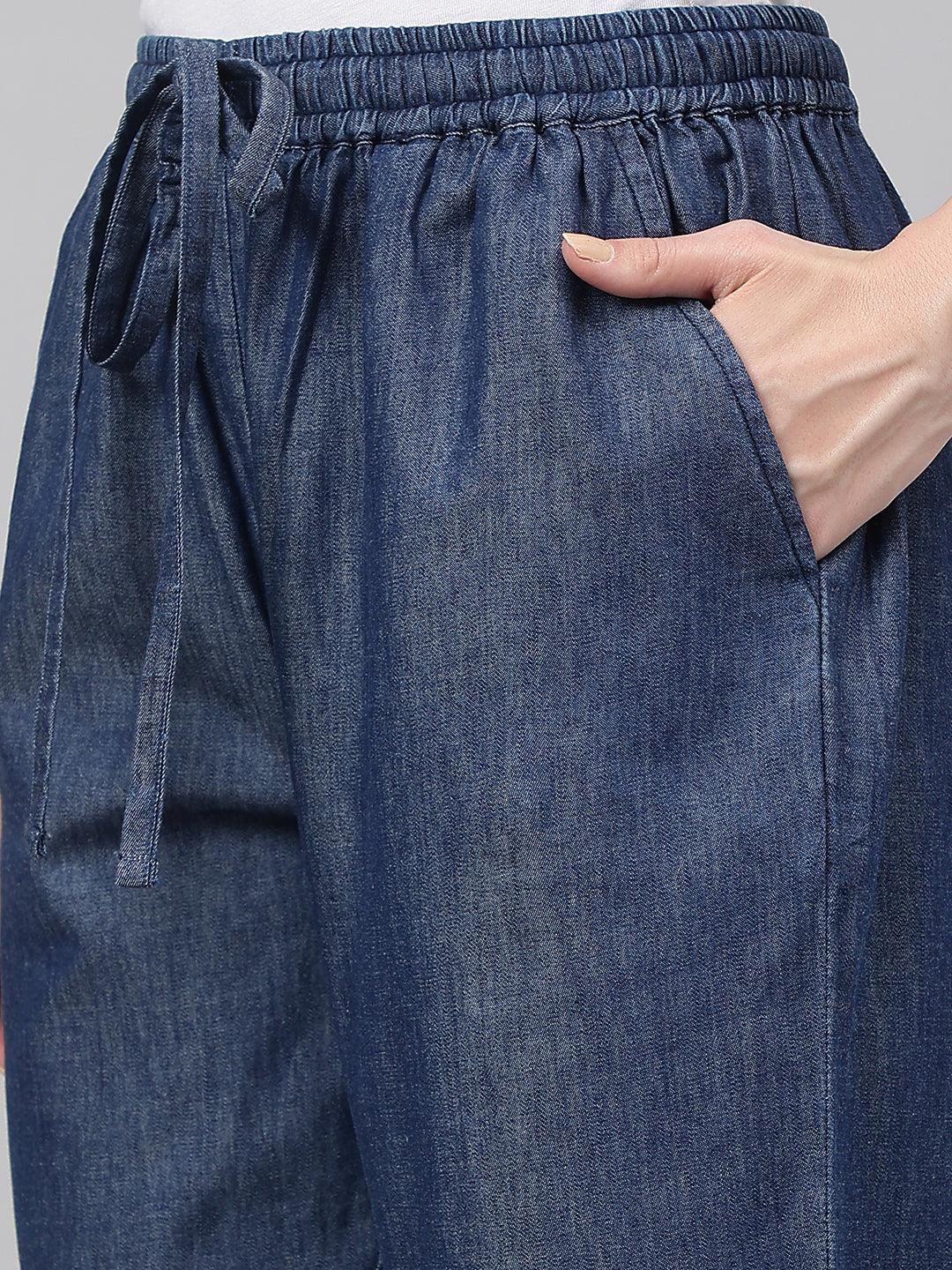 Dark Blue Denim Solid Western Denim Pant