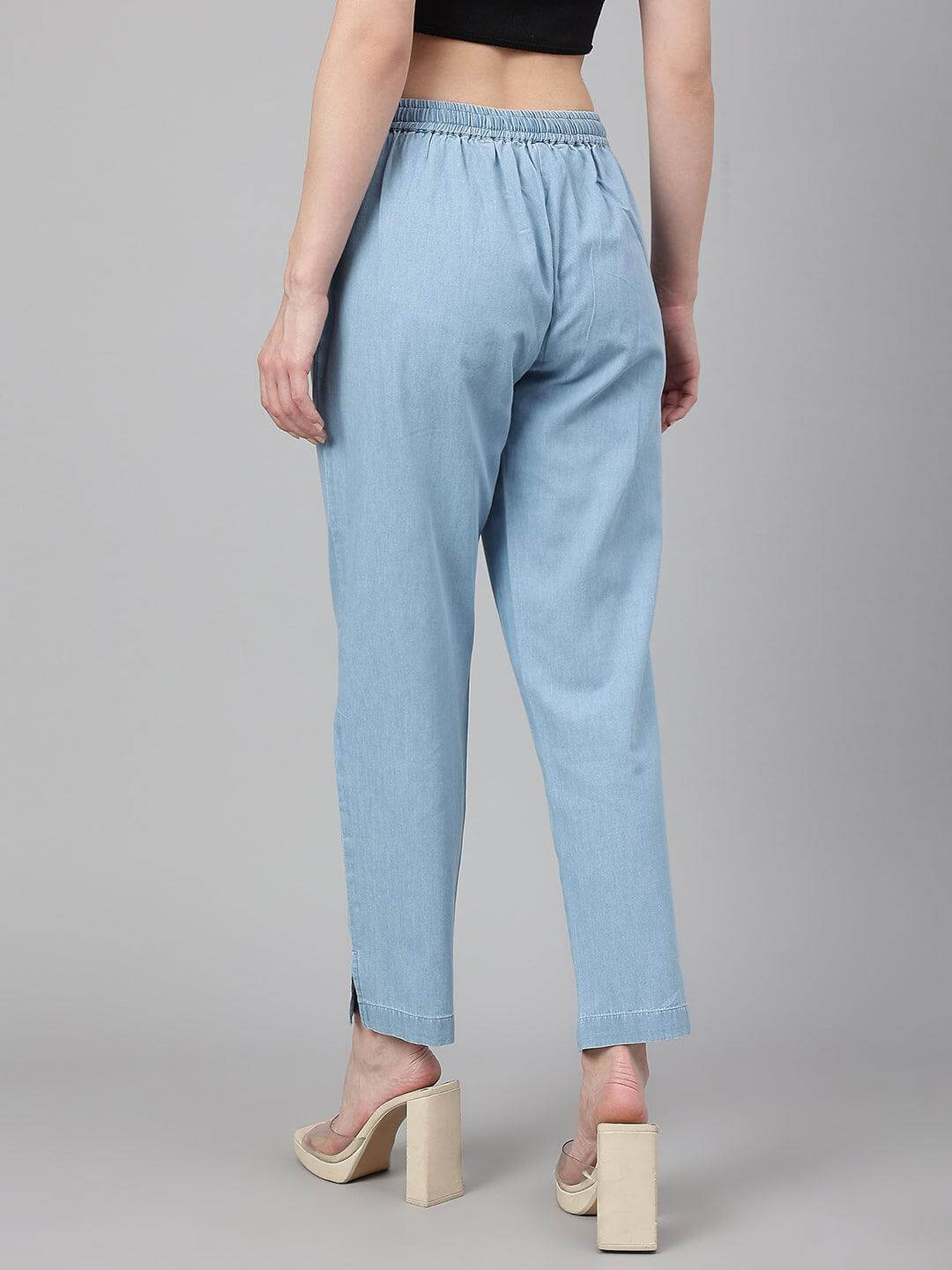 Light Blue Denim Solid Western Denim Pant