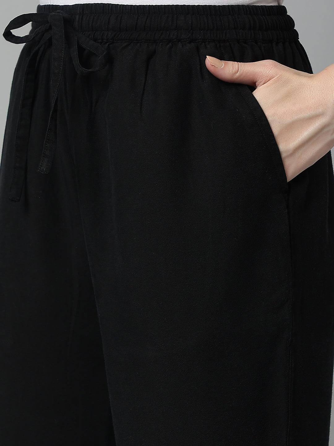 Black Solid Western Denim Pant