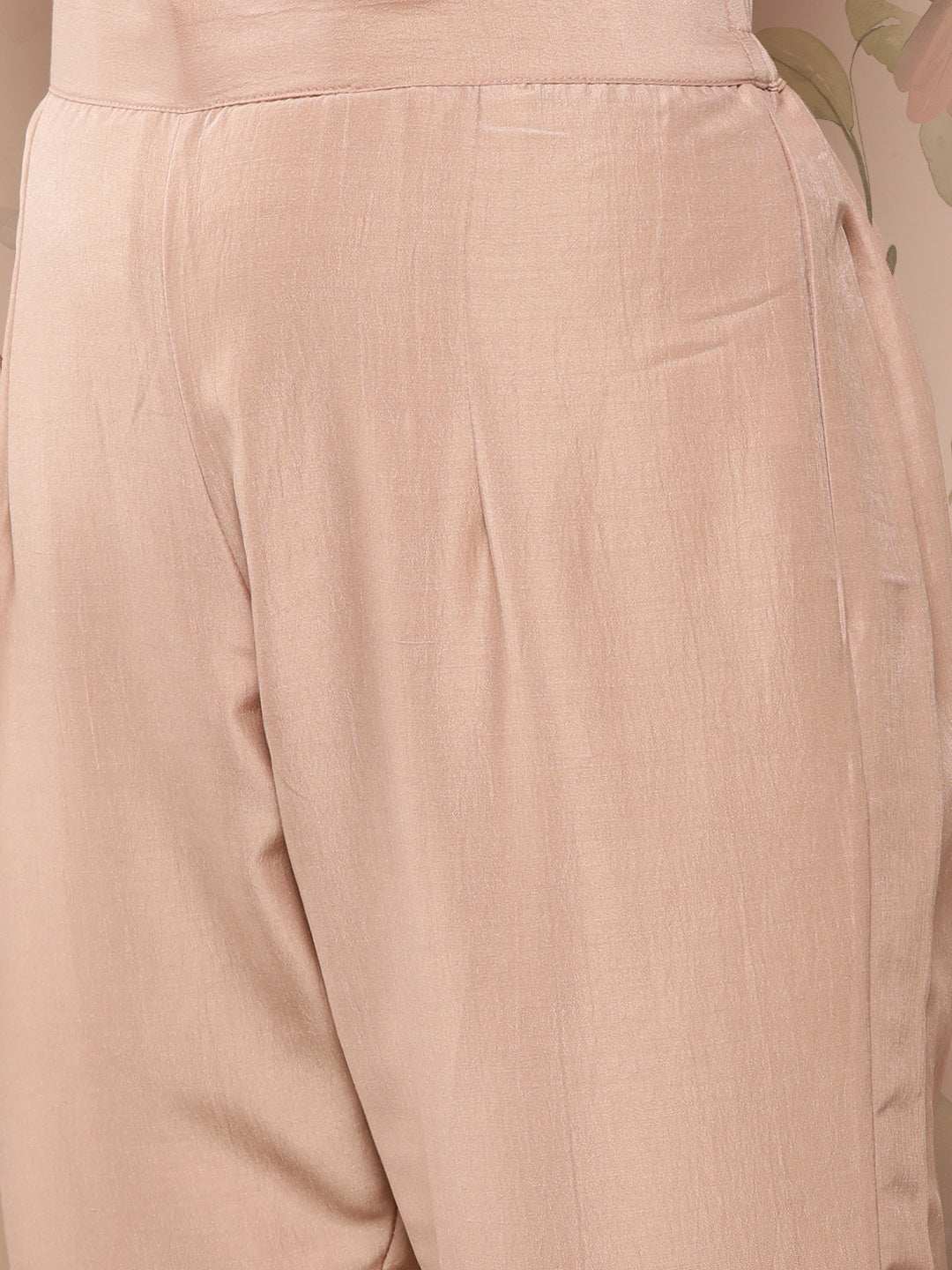 Rose Gold Poly Silk Floral Embroidery Kurta with Pant and Dupatta