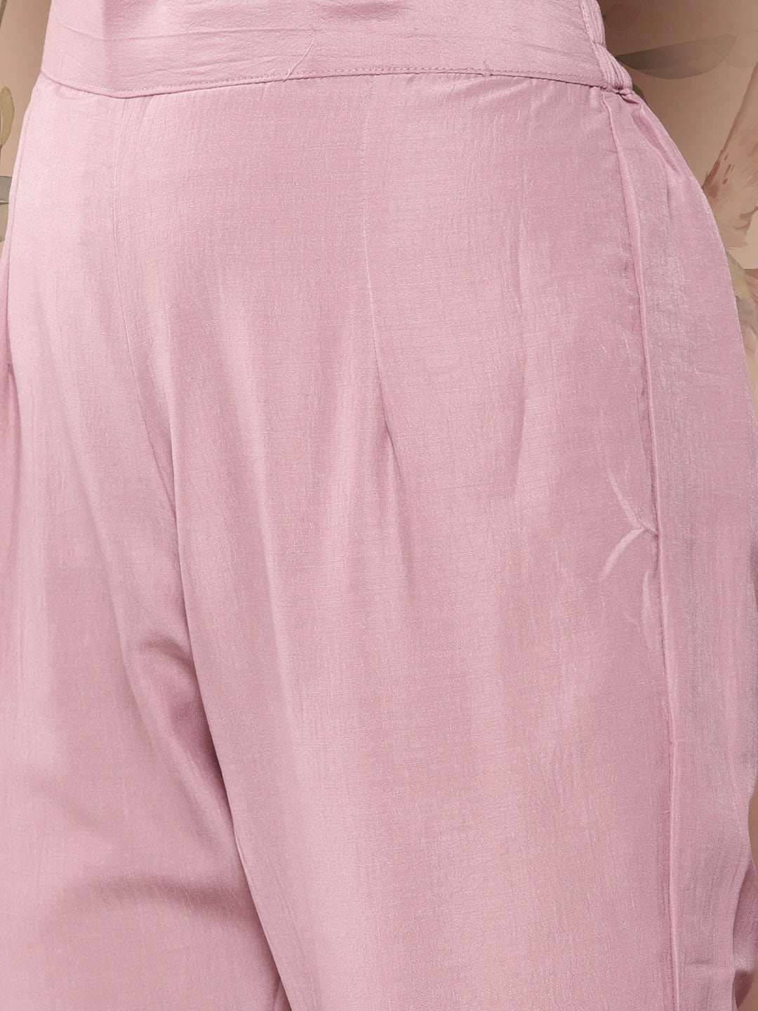Mauve Poly Silk Floral Embroidery Kurta with Pant and Dupatta
