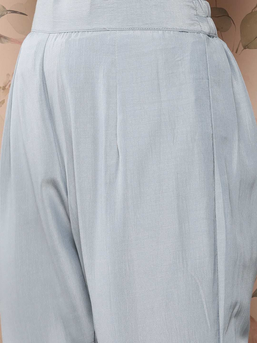 Mint Blue Poly Silk Floral Embroidery Kurta with Pant and Dupatta