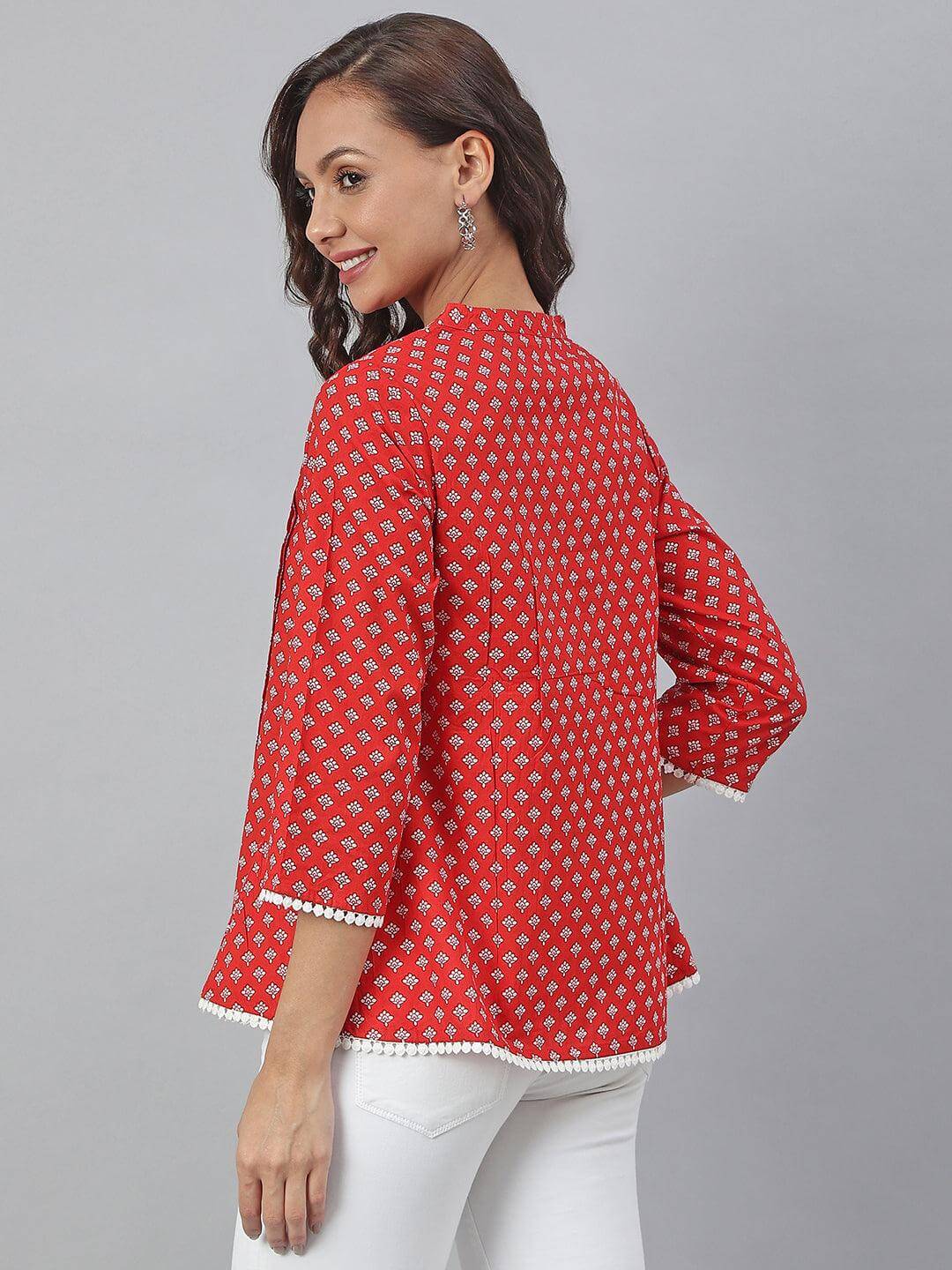 Red Cotton Schiffli Regular Top