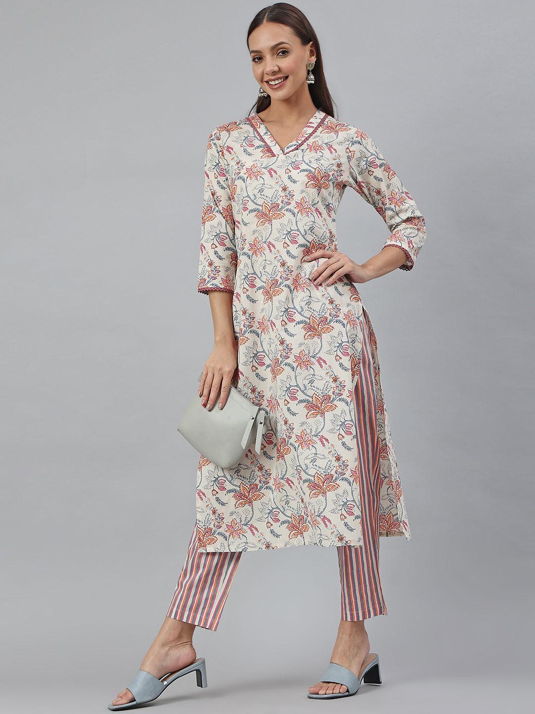 Off-White Cotton Kurta With Pant