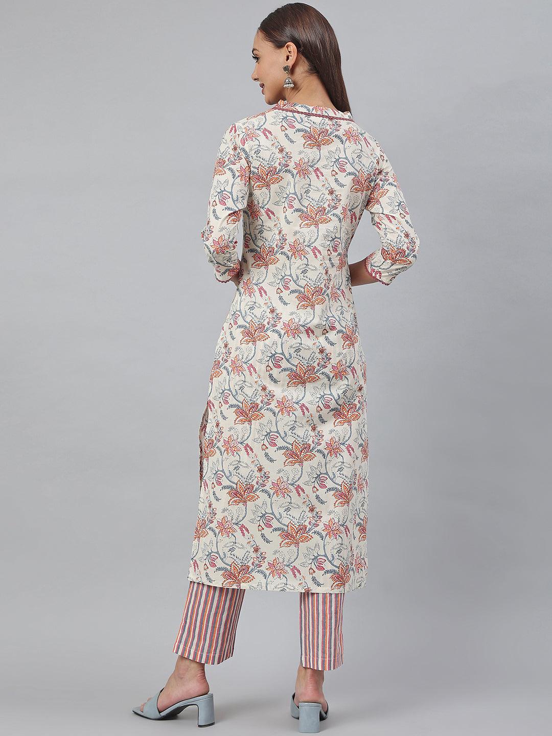 Off-White Cotton Kurta With Pant