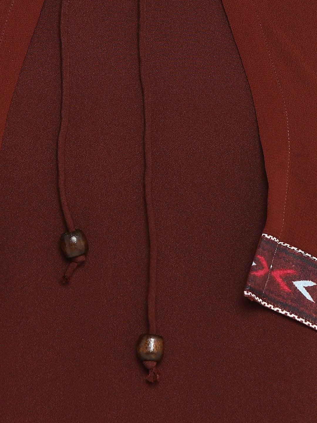 Brown Poly Crepe Solid Straight Kurta