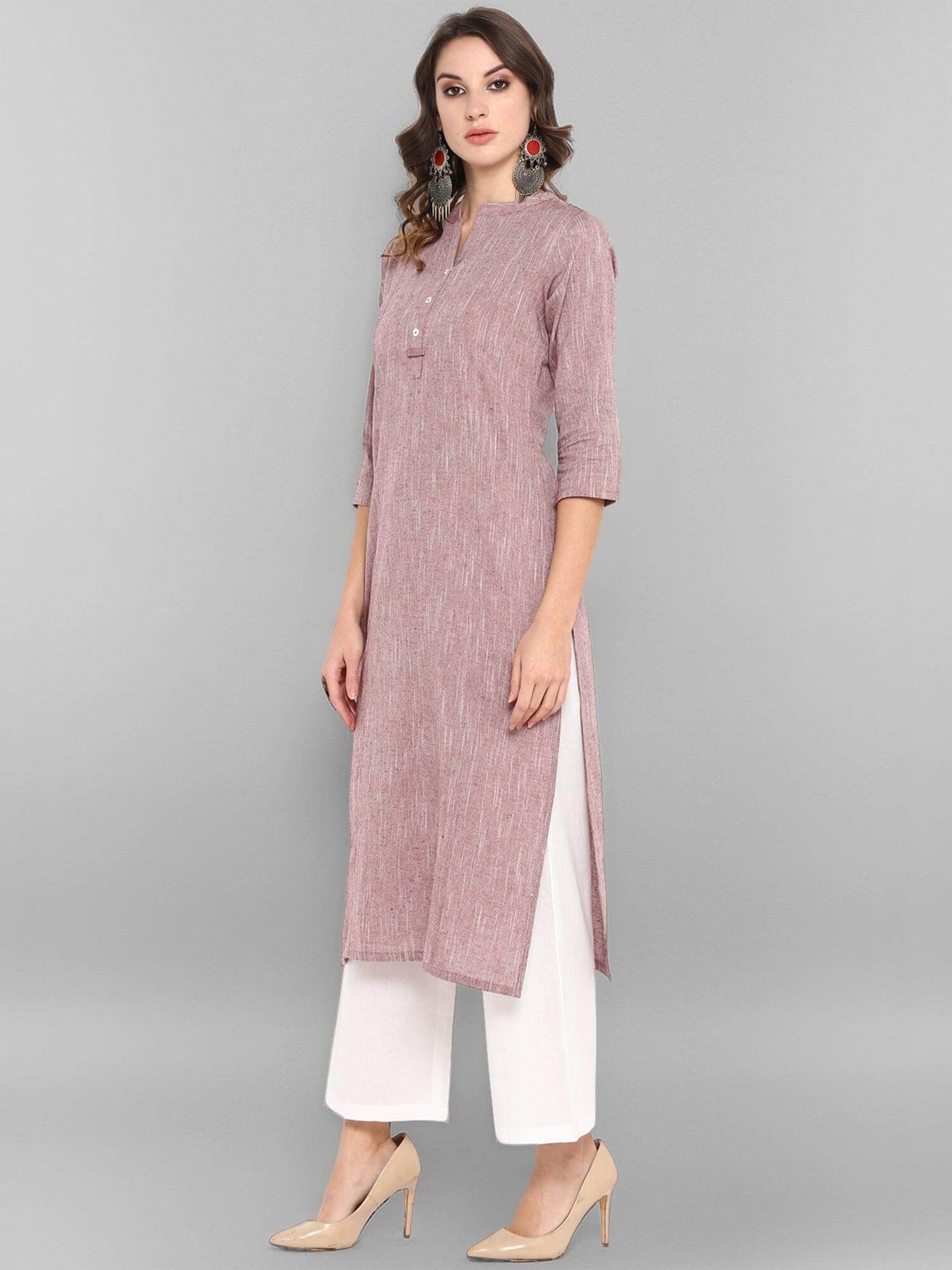 Mauve Cotton Solid Straight Kurta