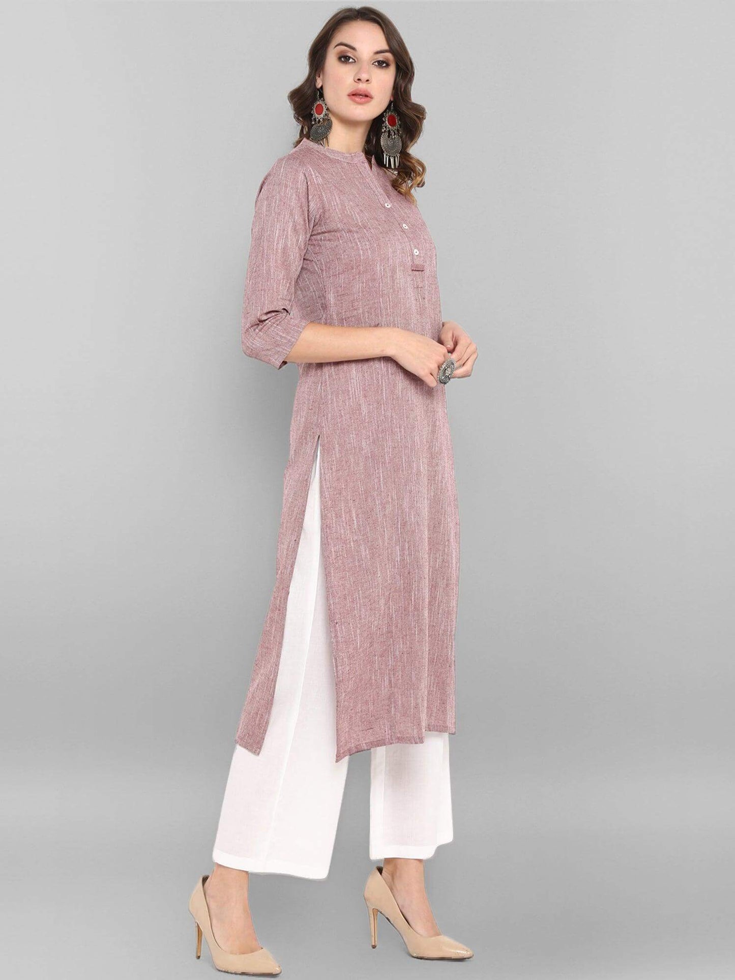 Mauve Cotton Solid Straight Kurta