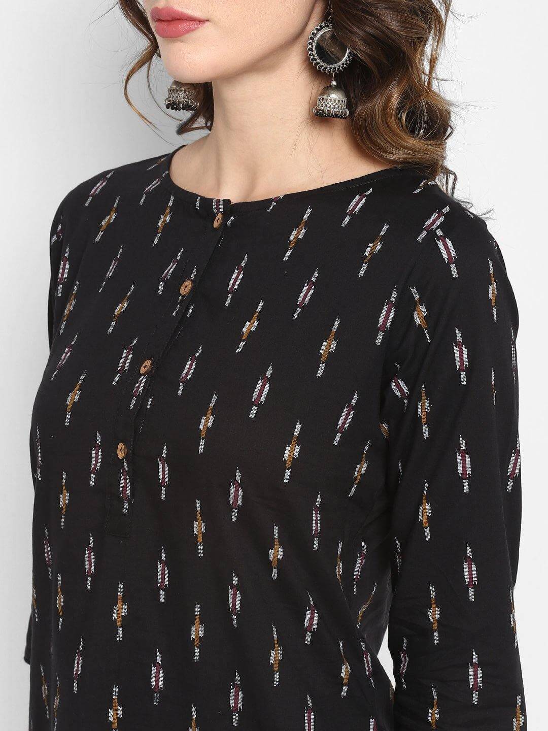 Black Cotton Ikat Straight Kurta
