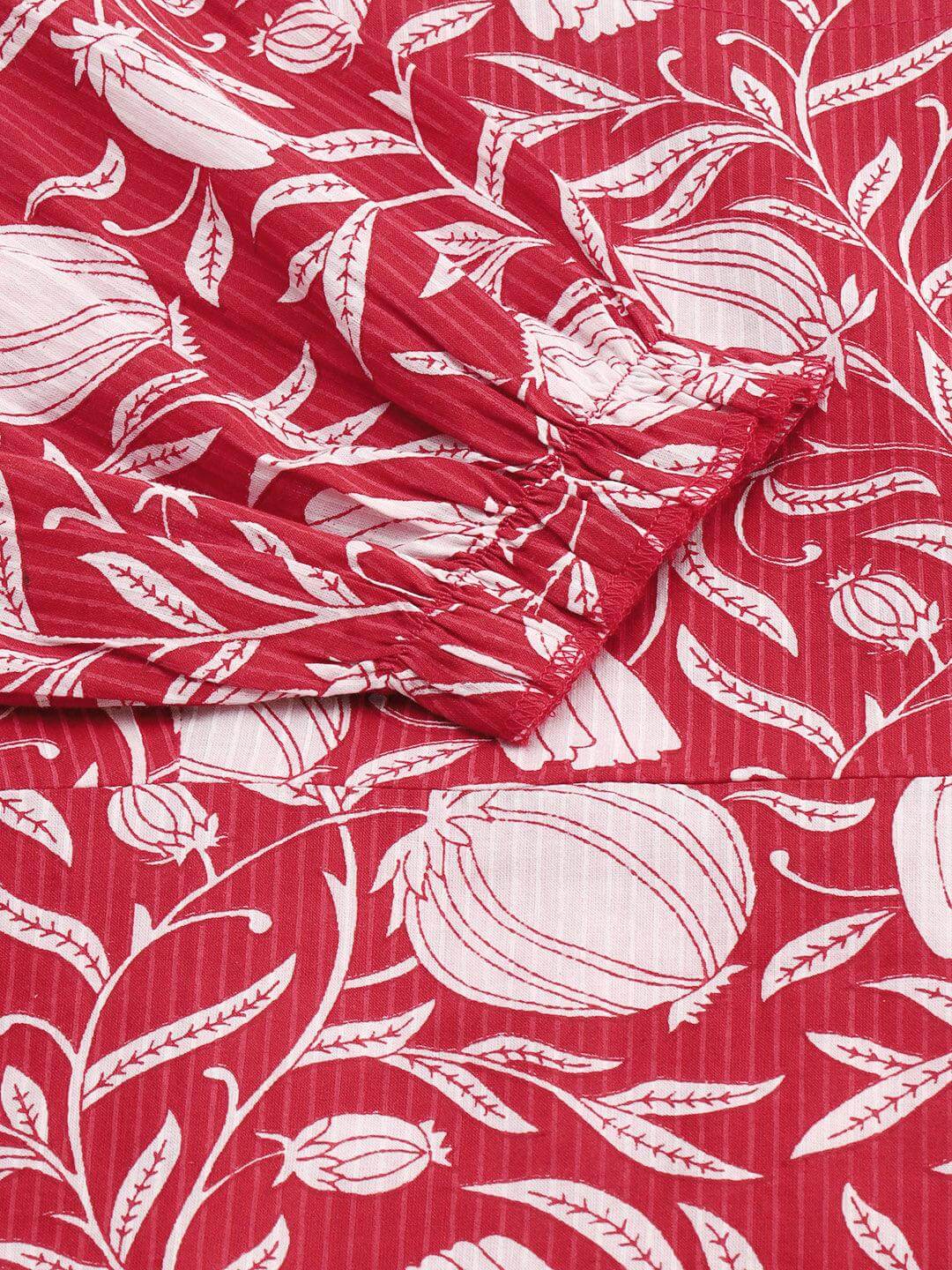 Red Cotton Floral A-line Western Dress