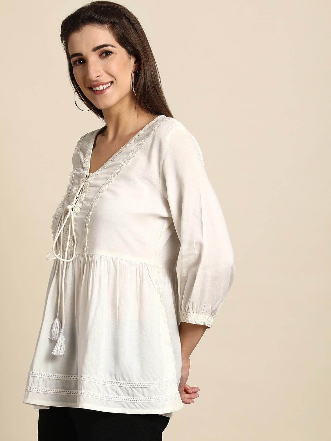 White Rayon Solid Flared Top