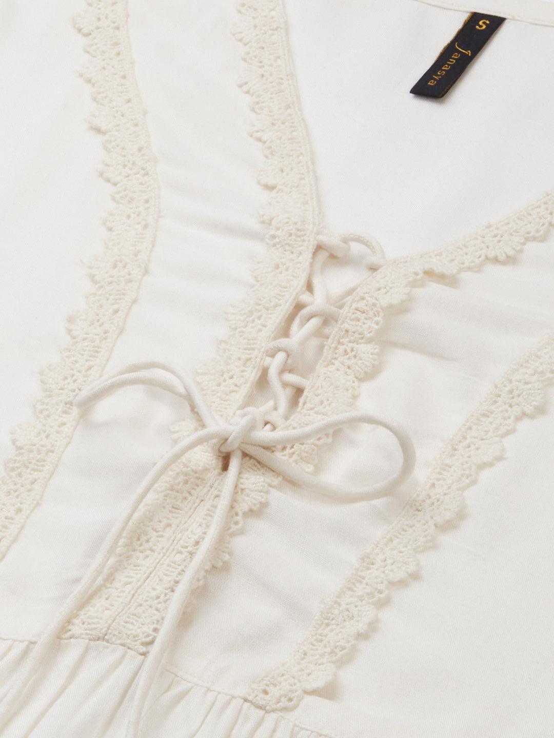 White Rayon Solid Flared Top