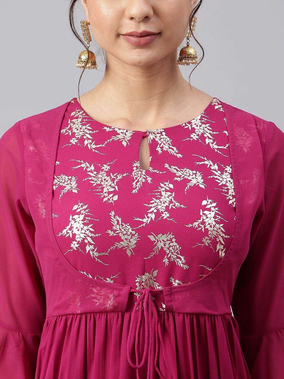 Wine Crepe Solid Flared Kurta
