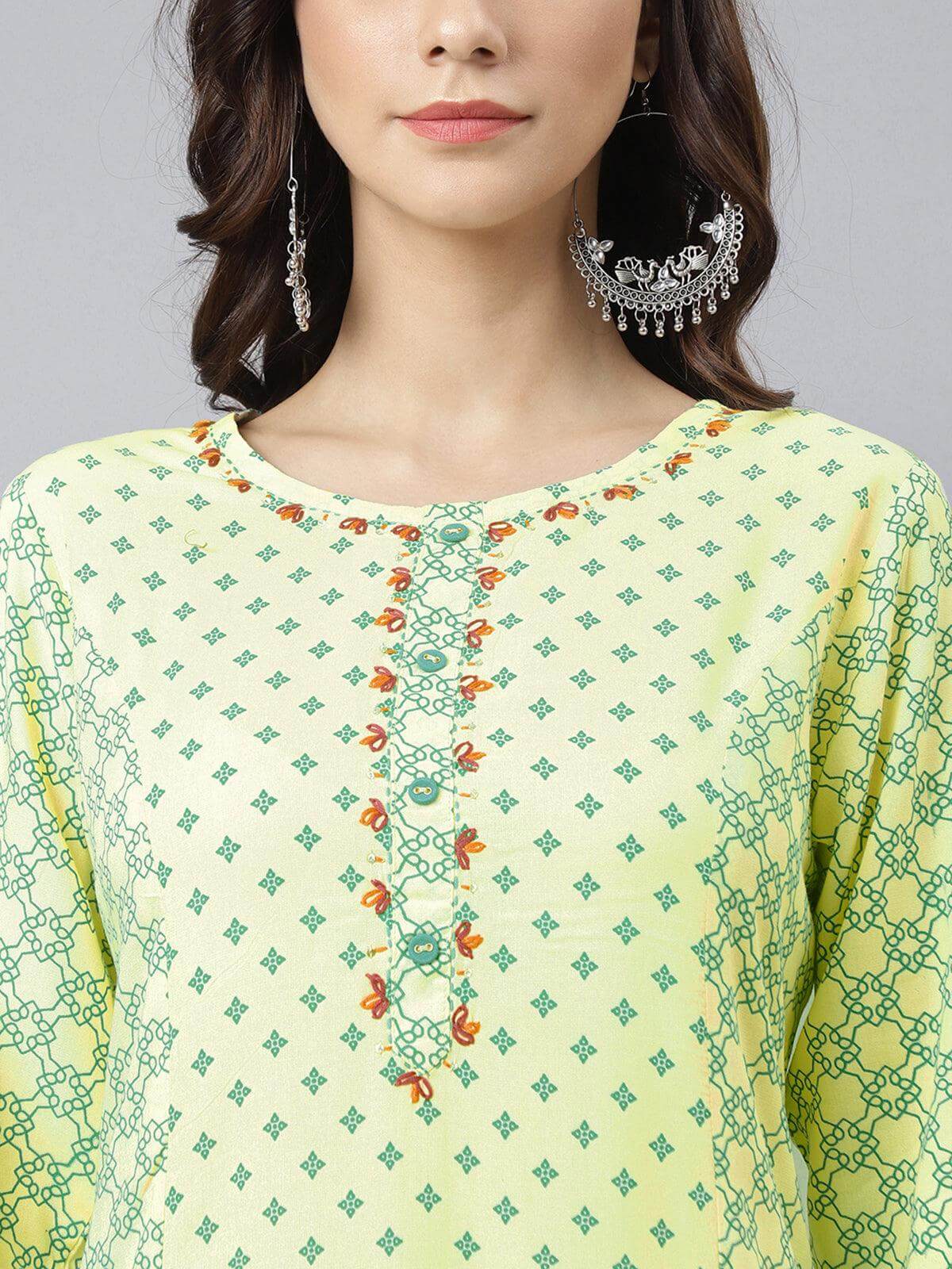 Cream Rayon Ethnic Motifs Asymetric Kurta