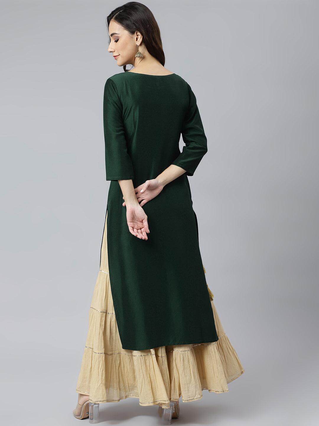 Green Poly Silk Embroidered Straight Kurta