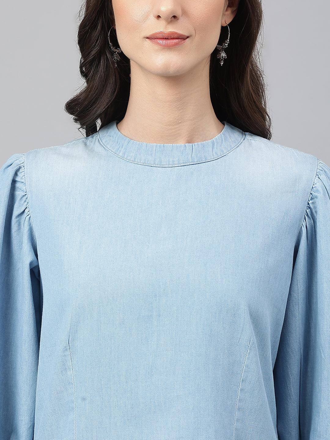 Light Blue Denim Solid Regular Top