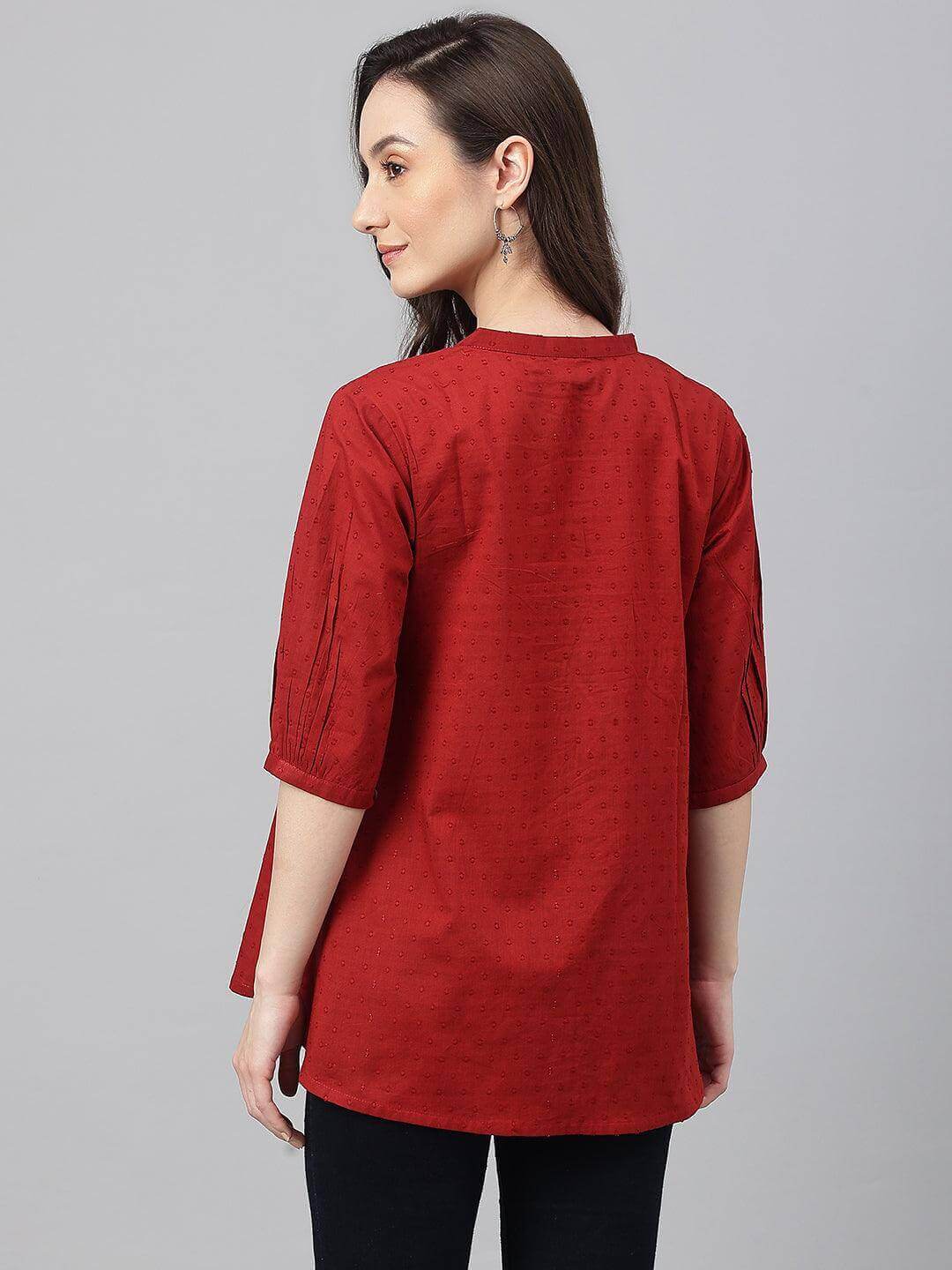 Maroon Cotton Dobby Solid Flared Top