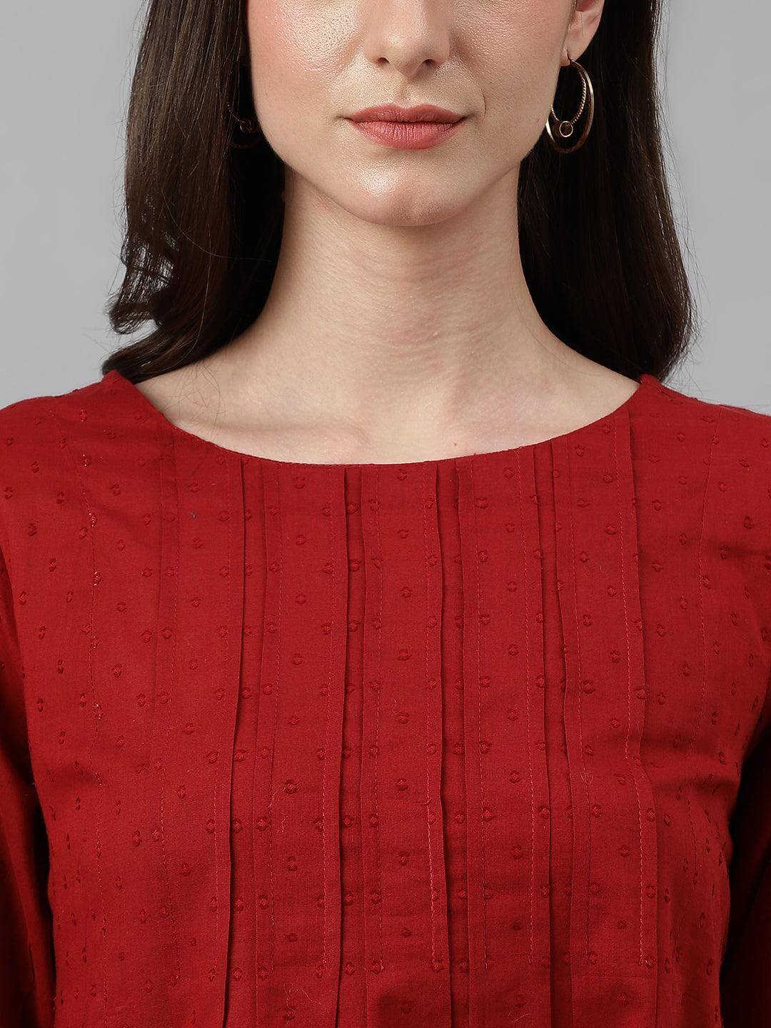 Maroon Dobby Cotton Solid Handkerchief Tunic