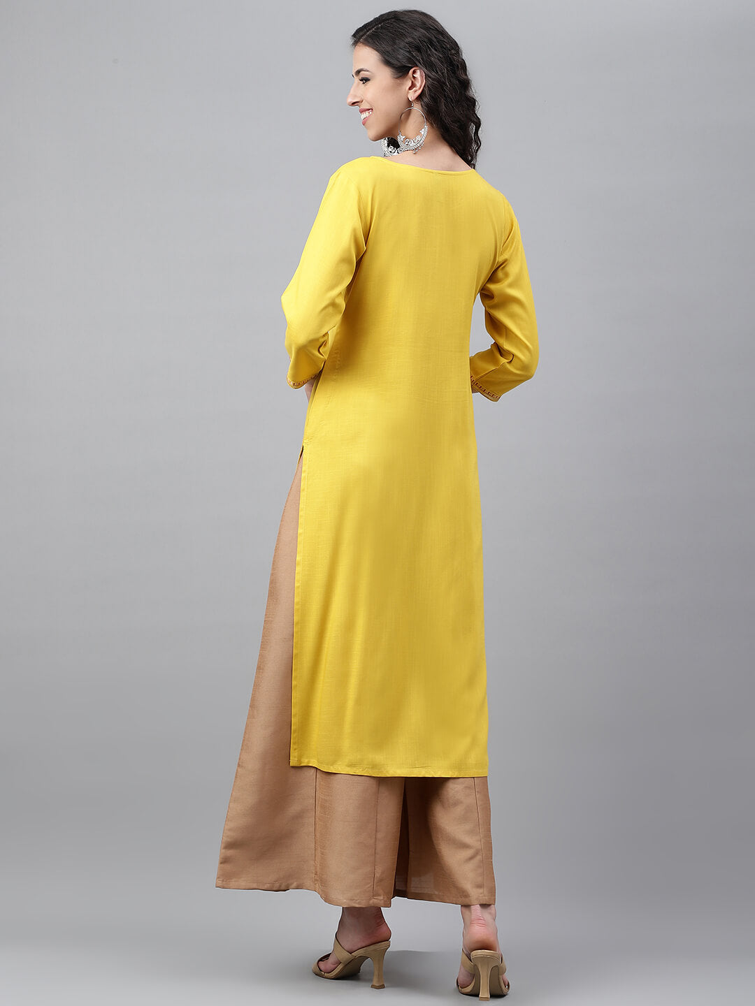 Mustard Poly Rayon Solid Straight Kurta