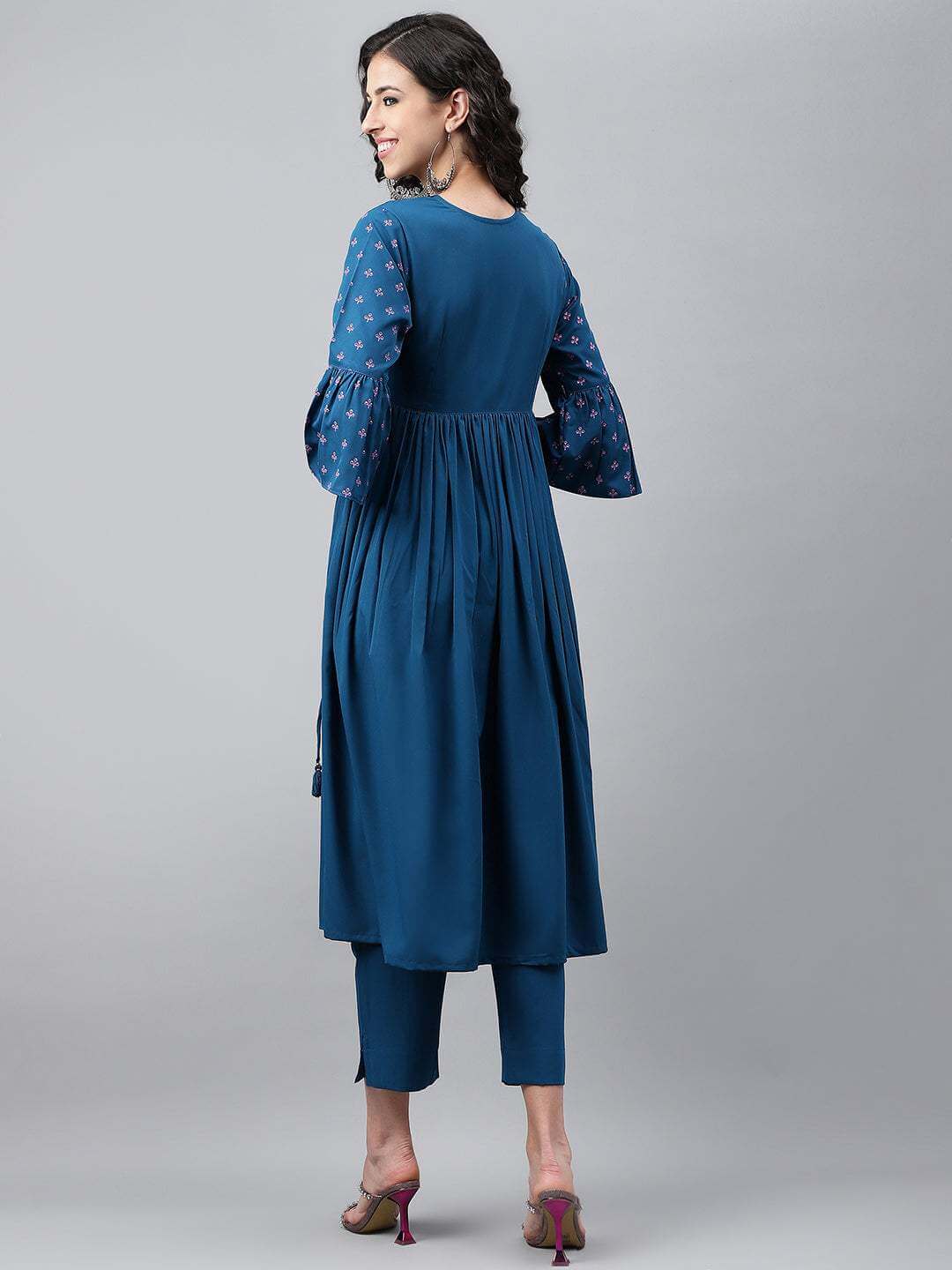 Blue Crepe Solid Angrakha Kurta
