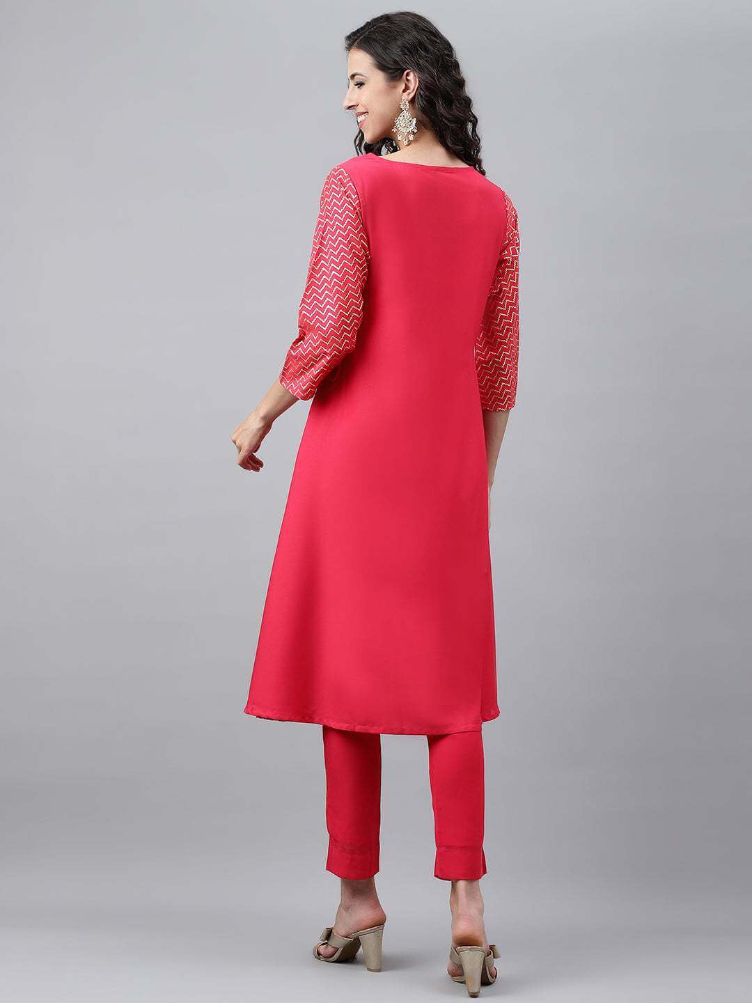 Pink Crepe Foil Printed Angrakha Kurta