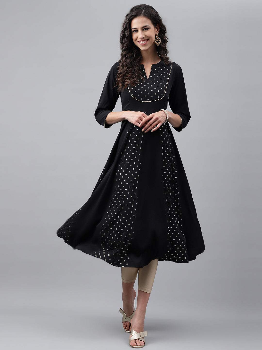 Black Crepe Foil Printed Anarkali Kurta