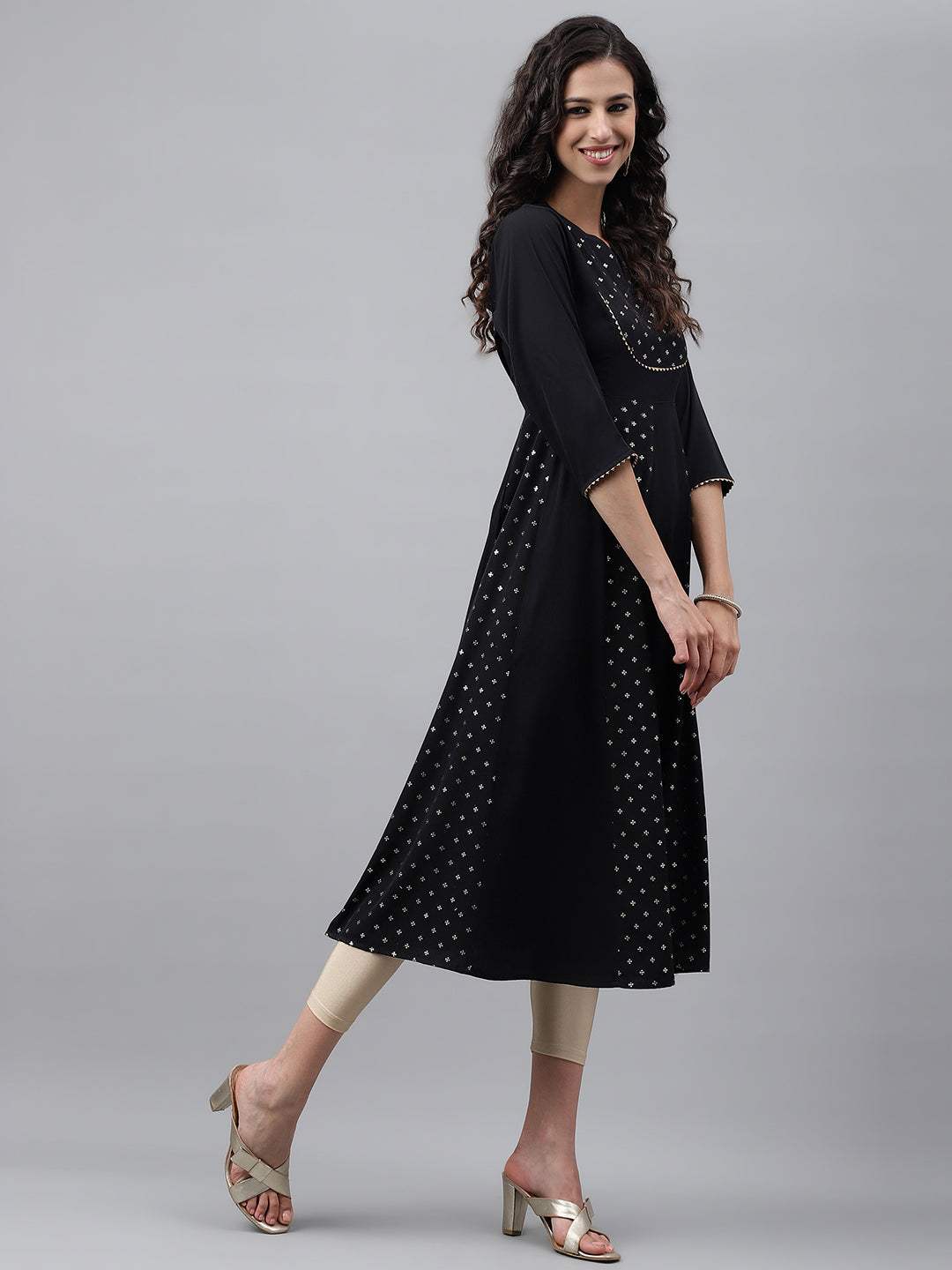 Black Crepe Foil Printed Anarkali Kurta