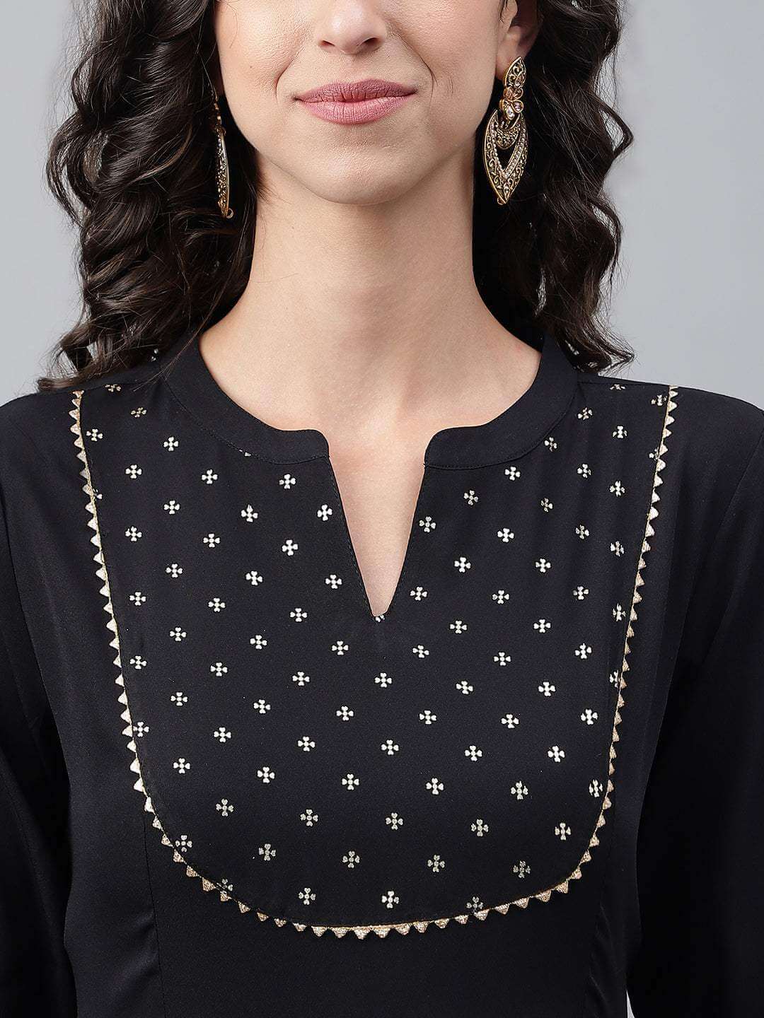 Black Crepe Foil Printed Anarkali Kurta