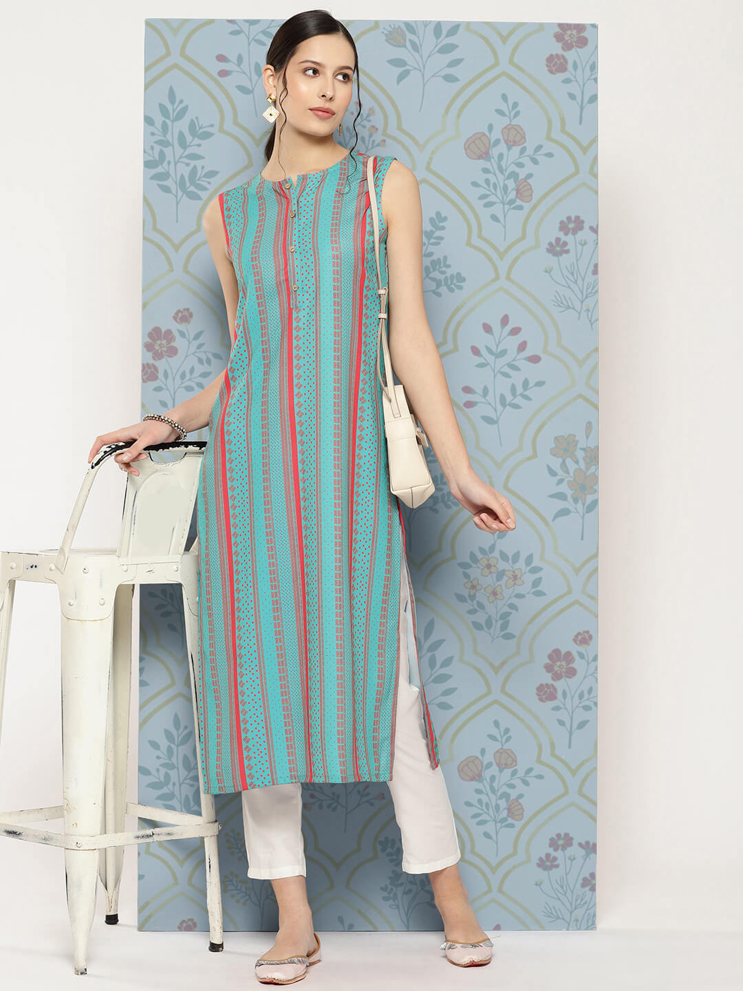Blue Moss Digital Geometric Printed Straight Kurta
