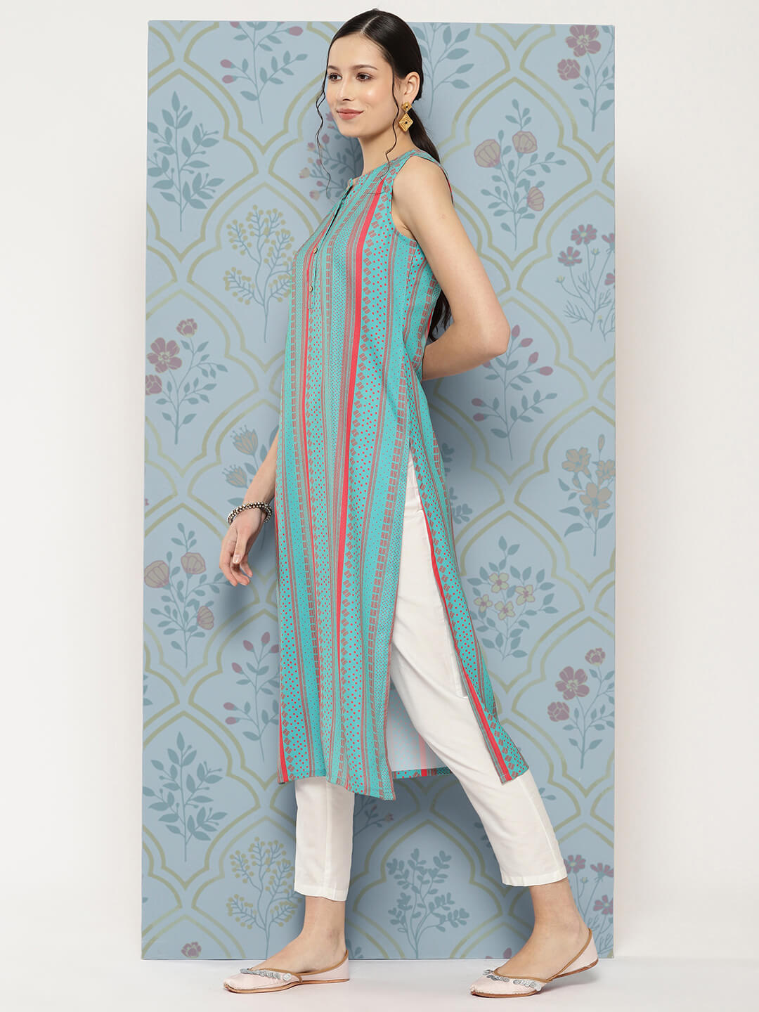 Blue Moss Digital Geometric Printed Straight Kurta