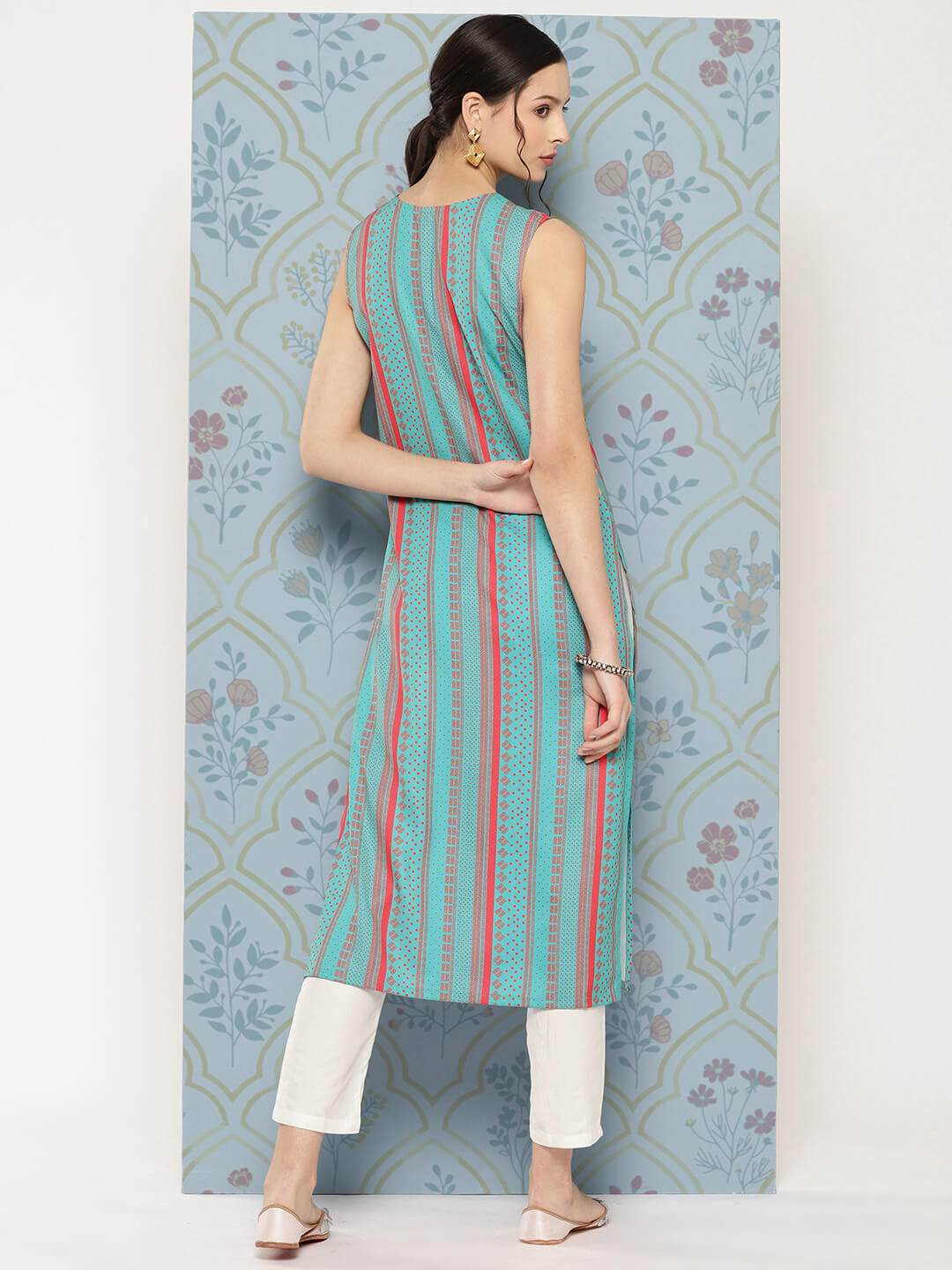 Blue Moss Digital Geometric Printed Straight Kurta