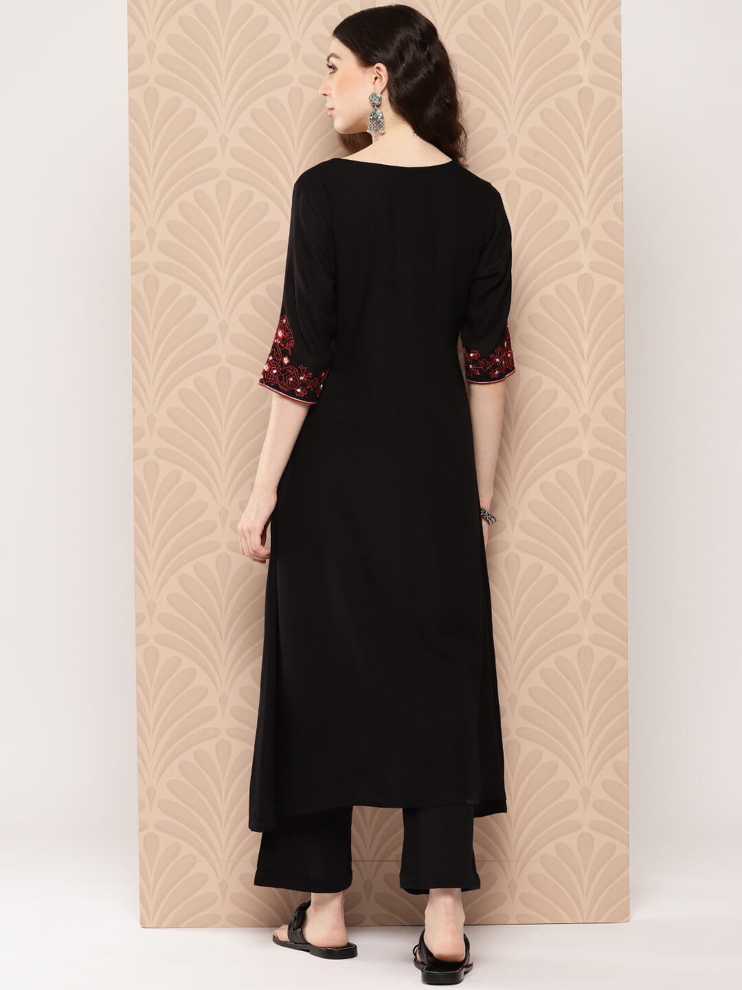Black Rayon Yoke Embroidered A-Line Kurta