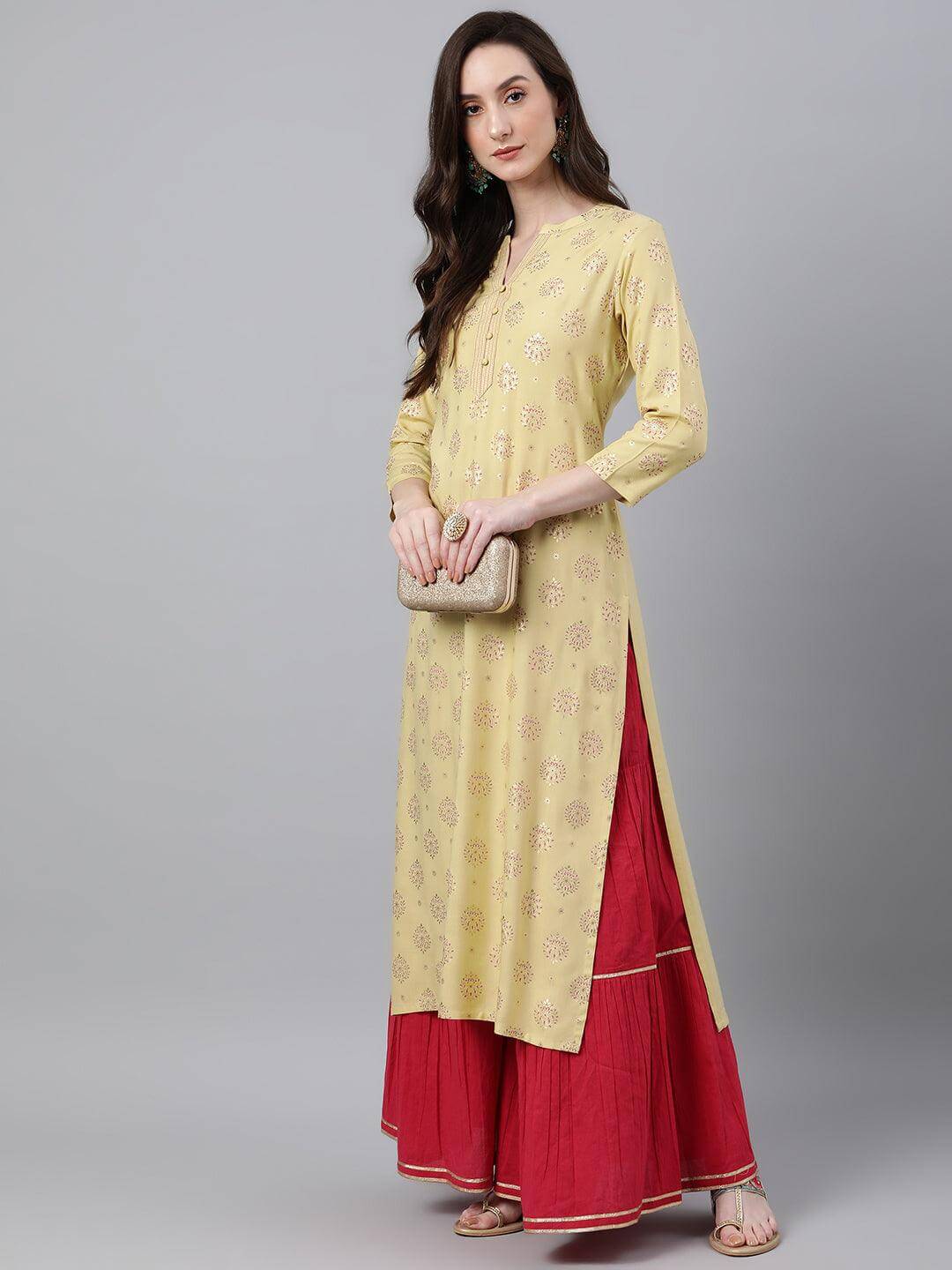 Yellow Rayon Ethnic motifs Straight Kurta