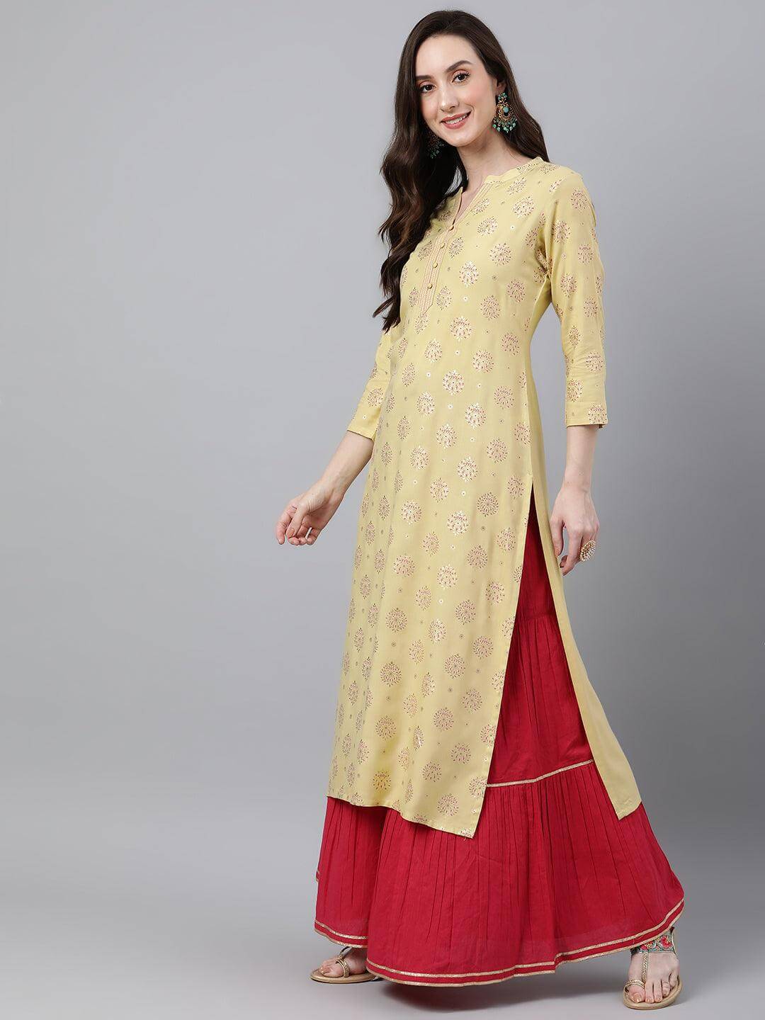 Yellow Rayon Ethnic motifs Straight Kurta