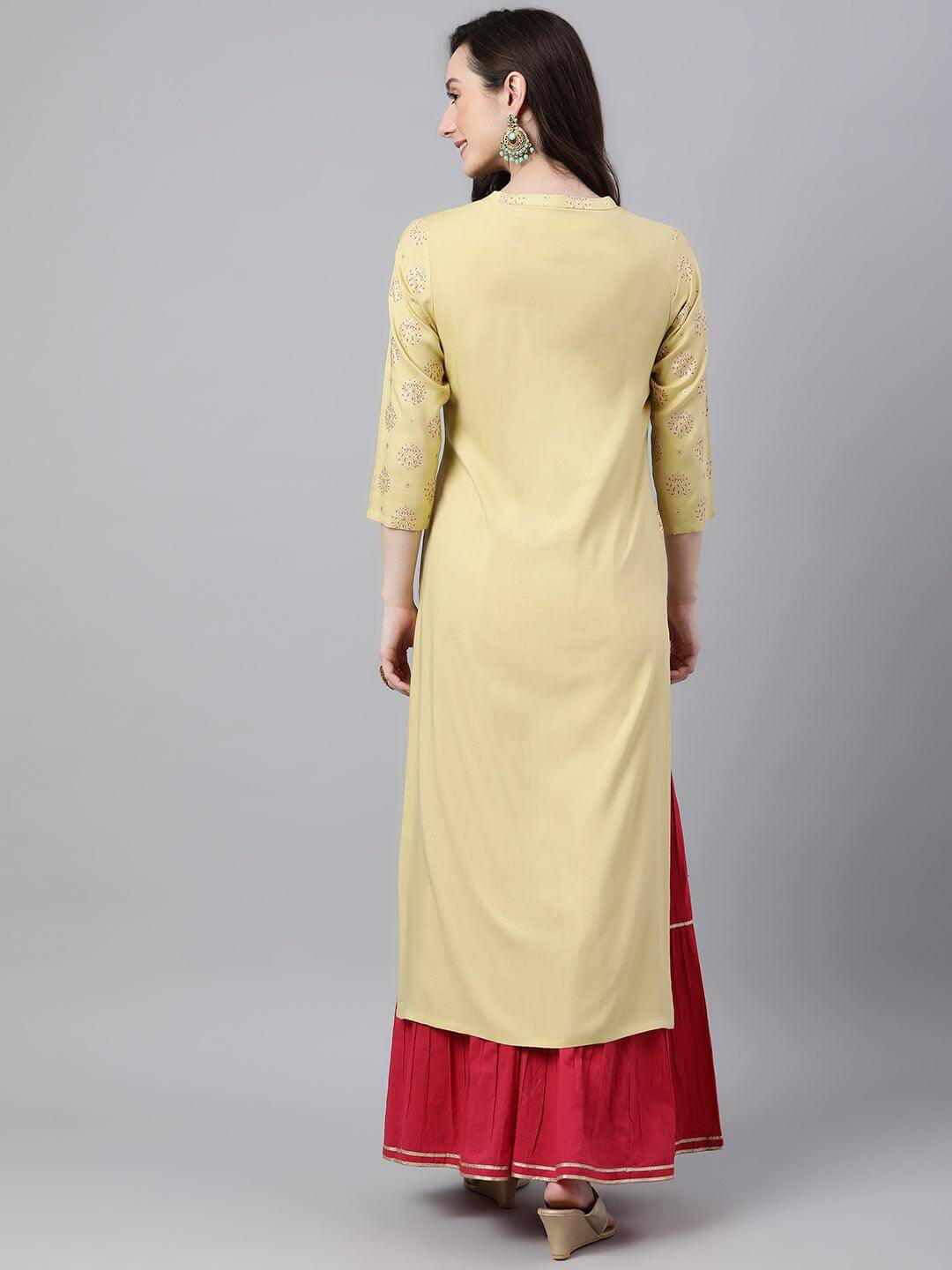 Yellow Rayon Ethnic motifs Straight Kurta