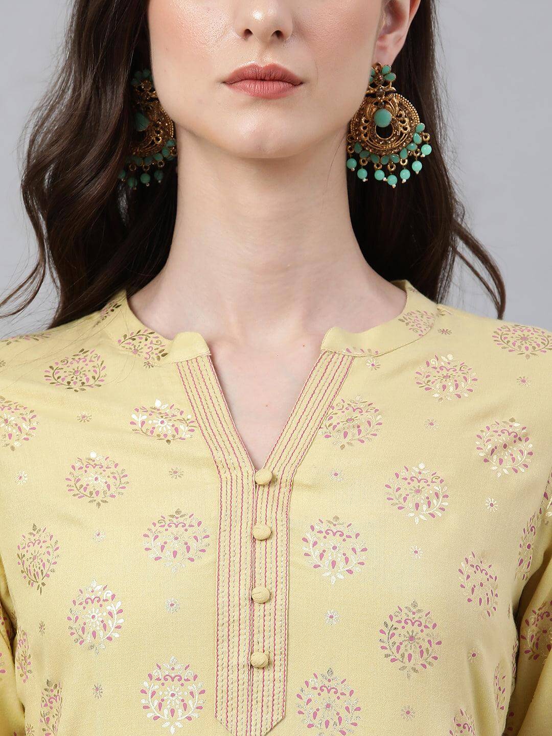 Yellow Rayon Ethnic motifs Straight Kurta