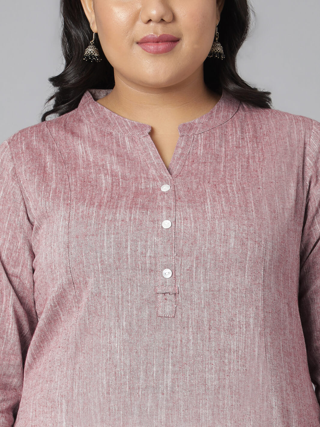 Plus Size Mauve Cotton Slub Solid Straight Kurta