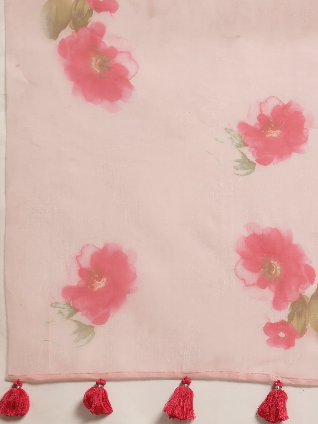 Janasya Women's Pink Organza Printed Saree with Blouse Piece