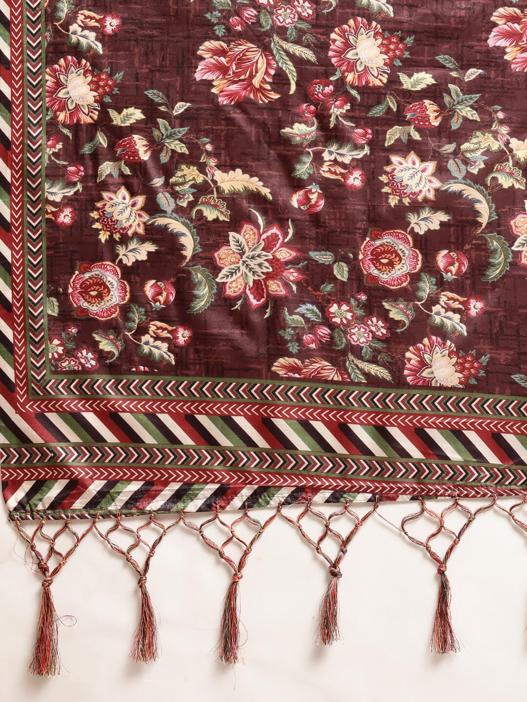 Janasya Women's Maroon Satin Printed Saree with Blouse Piece